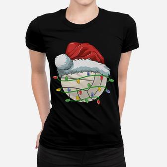 Christmas Volleyball Ball Santa Hat Light Funny Sport Xmas Sweatshirt Women T-shirt | Crazezy