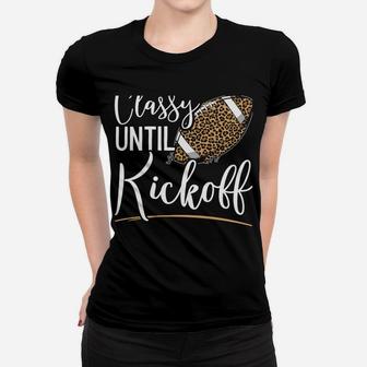 Classy Until Kickoff Leopard Football Sweatshirt Women T-shirt | Crazezy UK