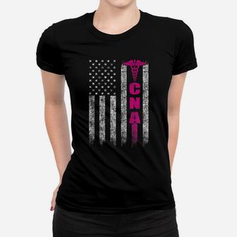 Cna American Flag Patriotic Pride Nurse Zip Hoodie Women T-shirt | Crazezy