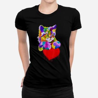 Colorful Cat For Kitten Lovers Kitty Adoption Dripping Heart Women T-shirt | Crazezy AU