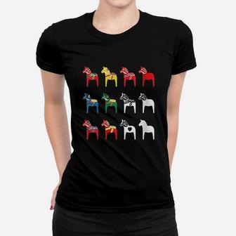 Colorful Swedish Dala Horses Dalecarlian Dalarna Women T-shirt | Crazezy CA
