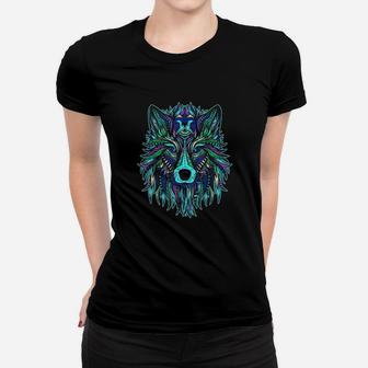 Colorful Wolf Head Trendy Tribal Art Women T-shirt - Thegiftio UK
