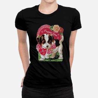Cool Retro Dog With Heart Puppy Love Valentine's Day Women T-shirt - Monsterry