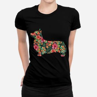 Corgi Flower Funny Dog Silhouette Floral Gifts Women Men Women T-shirt | Crazezy