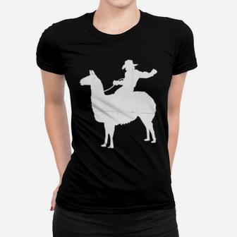 Cowboy Riding A Llama Distressed Women T-shirt - Monsterry UK