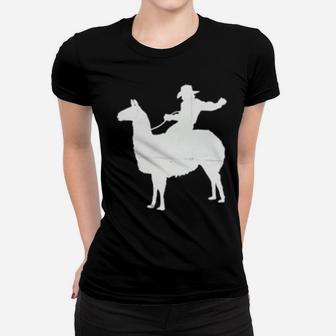 Cowboy Riding A Llama Distressed Women T-shirt - Monsterry UK