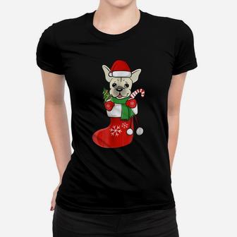 Cream French Bulldog Christmas Stocking Dog Shirt Women T-shirt | Crazezy AU