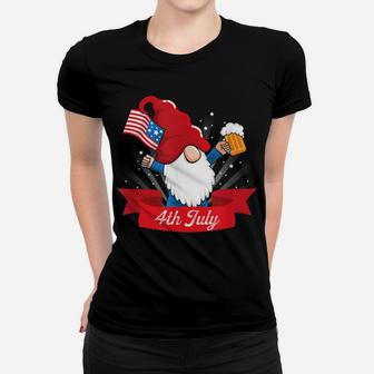 Cute 4Th Of July Gnome With Us Flag And Beer Patriotic Women T-shirt | Crazezy DE