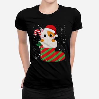 Cute Cat Christmas Sock Candy Cane Xmas Kittens Lovers Women T-shirt | Crazezy
