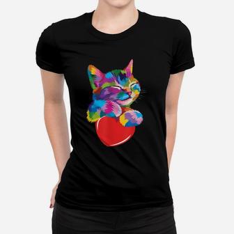 Cute Cat For Kitten Lovers Colorful Kitty Adoption Cat Women T-shirt | Crazezy