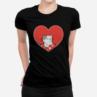 Cute Cat Love Heart Valentines Day Gift Happy Valentines Day Women T-shirt - Seseable