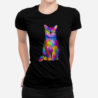 Cute Cat Lovers Colorful Art Cat Adoption Cat Mom Women T-shirt | Crazezy