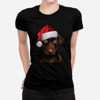 Cute Chocolate Lab Santa Hat Image Funny Dog Christmas Gift Women T-shirt | Crazezy