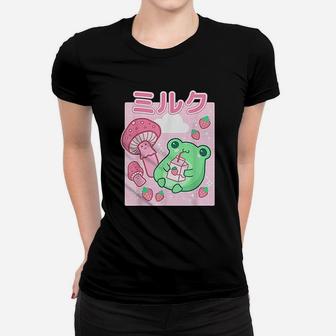 Cute Cottagecore Frog Strawberry Women T-shirt | Crazezy
