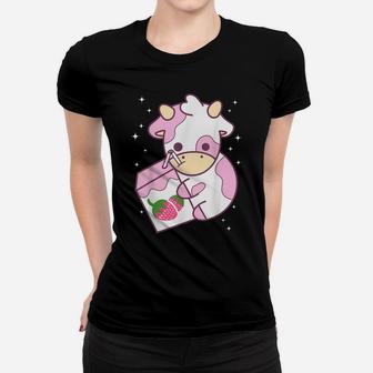 Cute Cow Strawberry Milk Kawaii Gift Women T-shirt | Crazezy