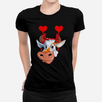 Cute Cow With Heart Head Boppers Headband Valentines Day Women T-shirt - Monsterry