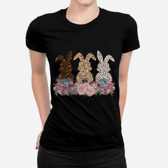 Cute Easter Bunny Rabbit With Leopard Print Flower Bouquet Women T-shirt | Crazezy DE