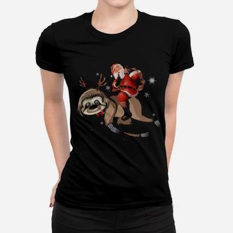 Cute Funny Tee Santa Claus Riding Sloth Brings Xmas Presents To You Women T-shirt - Monsterry