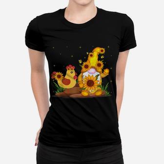 Cute Gnome And Chicken Sunflower Funny Gnome Chicken Farmer Women T-shirt | Crazezy CA