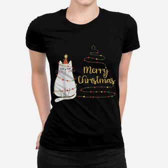 Cute Holiday Cat Tree "Merry Christmas" Cat Lovers Women T-shirt | Crazezy DE
