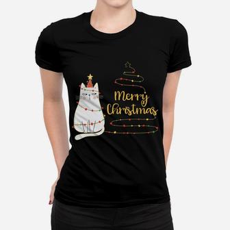 Cute Holiday Cat Tree "Merry Christmas" Cat Lovers Women T-shirt | Crazezy UK