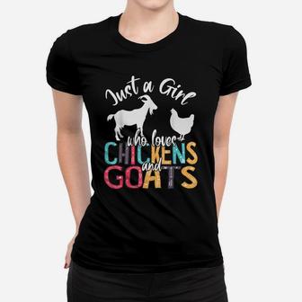 Cute Just A Girl Who Loves Chickens Goats Farmer Girls Gift Women T-shirt | Crazezy DE