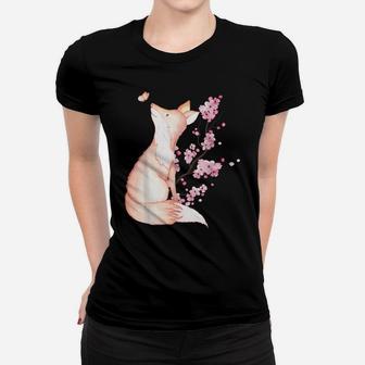 Cute Kawaii Japanese Fox Cherry Blossom Flower Sakura Trees Women T-shirt | Crazezy DE