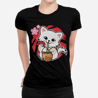 Cute Kawaii Neko Japanese Cat Lovers Cat Boba Tea Bubble Tea Women T-shirt | Crazezy DE