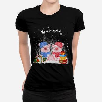 Cute Pig On Snow Merry Christmas Pig Loves Farm Gifts Sweatshirt Women T-shirt | Crazezy