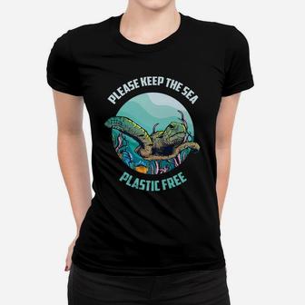 Cute Please Keep The Sea Plastic Free Shirt Environment Gift Women T-shirt | Crazezy