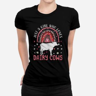Cute Rainbow Just A Girl Who Loves Dairy Cows Leopard Women T-shirt | Crazezy