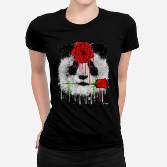 Cute Red Rose Flower And Panda Animal Graphic Gift Idea Women T-shirt | Crazezy UK