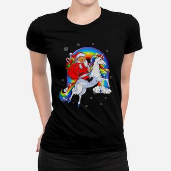 Cute Santa Golden Retriever Riding Unicorn Funny Xmas Gift Women T-shirt - Monsterry