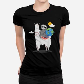 Cute Sloth Llama Earth-Day Shirt Planet Gift Idea Fun Planet Women T-shirt | Crazezy