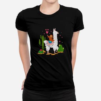 Cute Sloth Riding Llama Cactus Love Valentine Women T-shirt - Monsterry