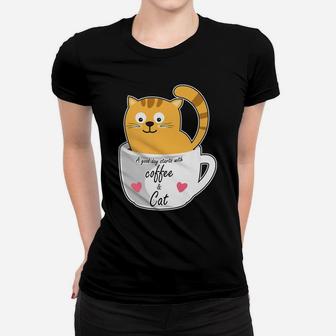 Cute Smiling Coffee Cat Funny Caffeine Lovers Women T-shirt | Crazezy CA