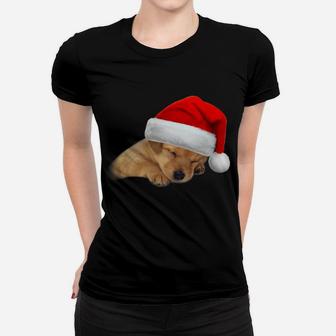 Cute Yellow Lab Puppy Shirt Dog Santa Hat Christmas Gift Women T-shirt | Crazezy