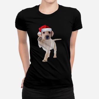 Cute Yellow Lab Puppy Shirt Santa Hat Funny Christmas Gift Women T-shirt | Crazezy