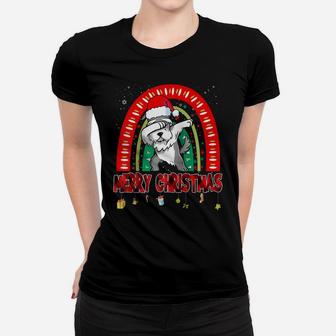 Dabbing Miniature Schnauzer Dog Boho Rainbow Funny Christmas Raglan Baseball Tee Women T-shirt | Crazezy DE