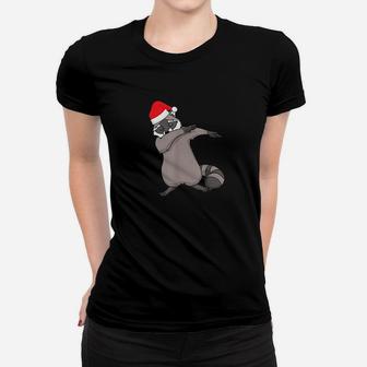 Dabbing Raccoon With Santa Claus Hat Women T-shirt | Crazezy