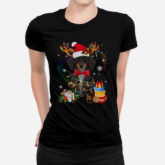 Dachshund Reindeer Christmas Lights Funny Dog Xmas Gift Women T-shirt | Crazezy