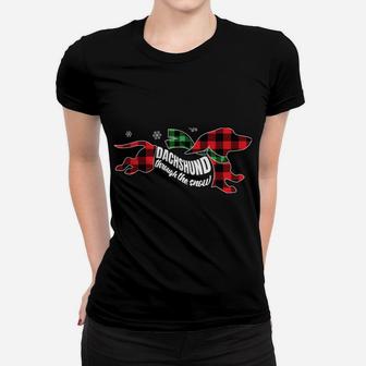Dachshund Through The Snow Doxie Dog Plaid Christmas Gift Women T-shirt | Crazezy CA