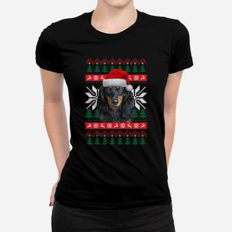 Dachshund Ugly Christmas Santa Hat Doxie Dog Xmas Gift Sweatshirt Women T-shirt | Crazezy