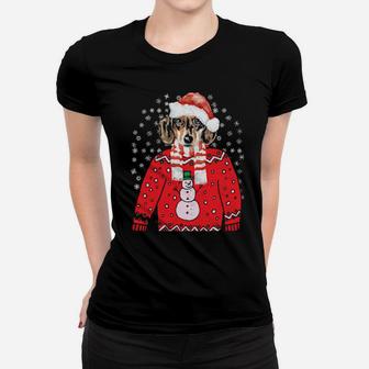 Dachshund Weiner Dog Doxie Ugly Xmas Santa Puppy Gift Outfit Women T-shirt - Monsterry UK