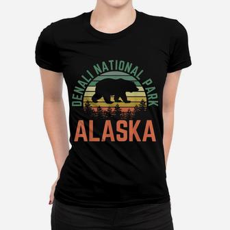 Denali National Park Alaska Bear Hiking Nature Retro Sunset Women T-shirt | Crazezy DE