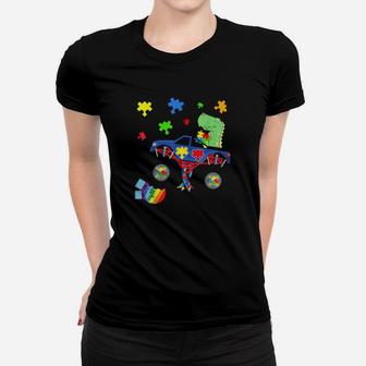 Dinosaur Monster Truck Autism Awareness Puzzle Women T-shirt - Monsterry