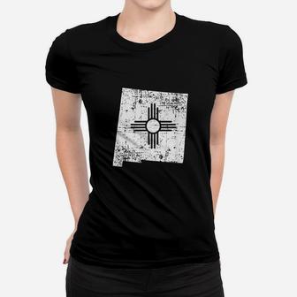 Distressed White New Mexico Flag Map Outline Women T-shirt | Crazezy