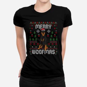 Doberman Dog Christmas Sweater Ugly Xmas Merry Woofmas Sweatshirt Women T-shirt | Crazezy AU