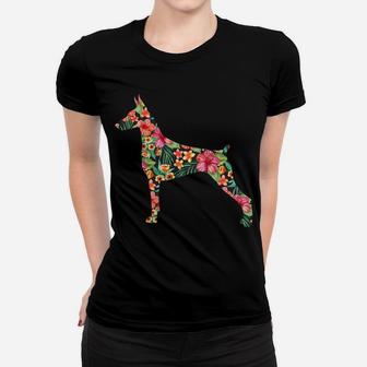 Doberman Flower Funny Dog Silhouette Floral Gifts Women Men Women T-shirt | Crazezy AU