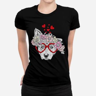 Dog Puppy Sunglasses Flowers Heart Cute Dog Valentine Gift Women T-shirt - Monsterry UK